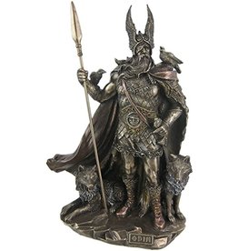 Veronese Design Odin Stand met Wolven en Kraaien gebronsd beeld 25cm