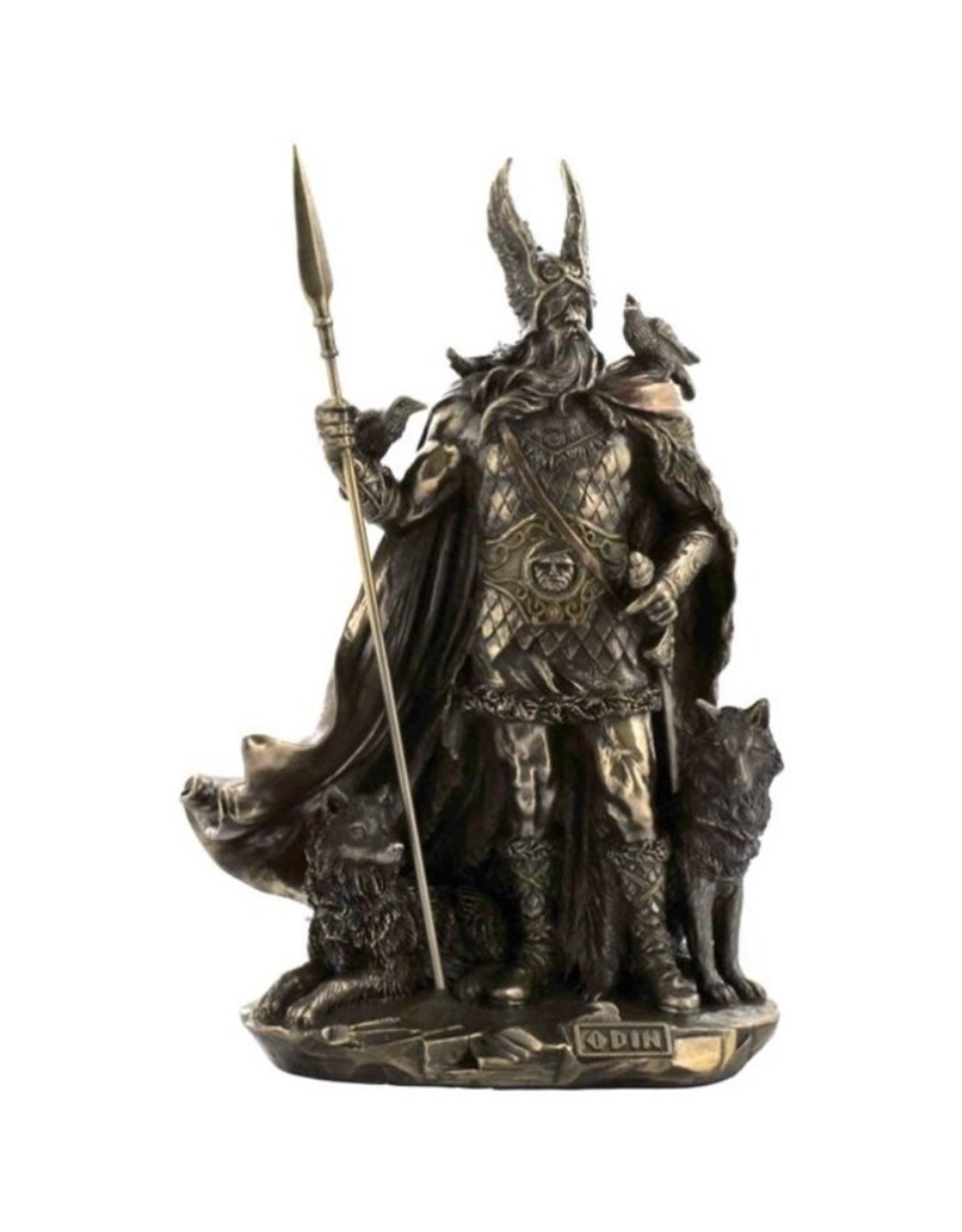 Veronese Design Giftware & Lifestyle - Odin Standing with Wolves and Crows bronzed statue 25cm