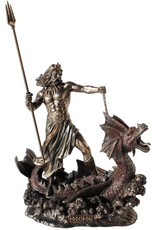 Veronese Design Giftware Figurines Collectables - Poseidon with Trident Stand on Hippocampus Statue