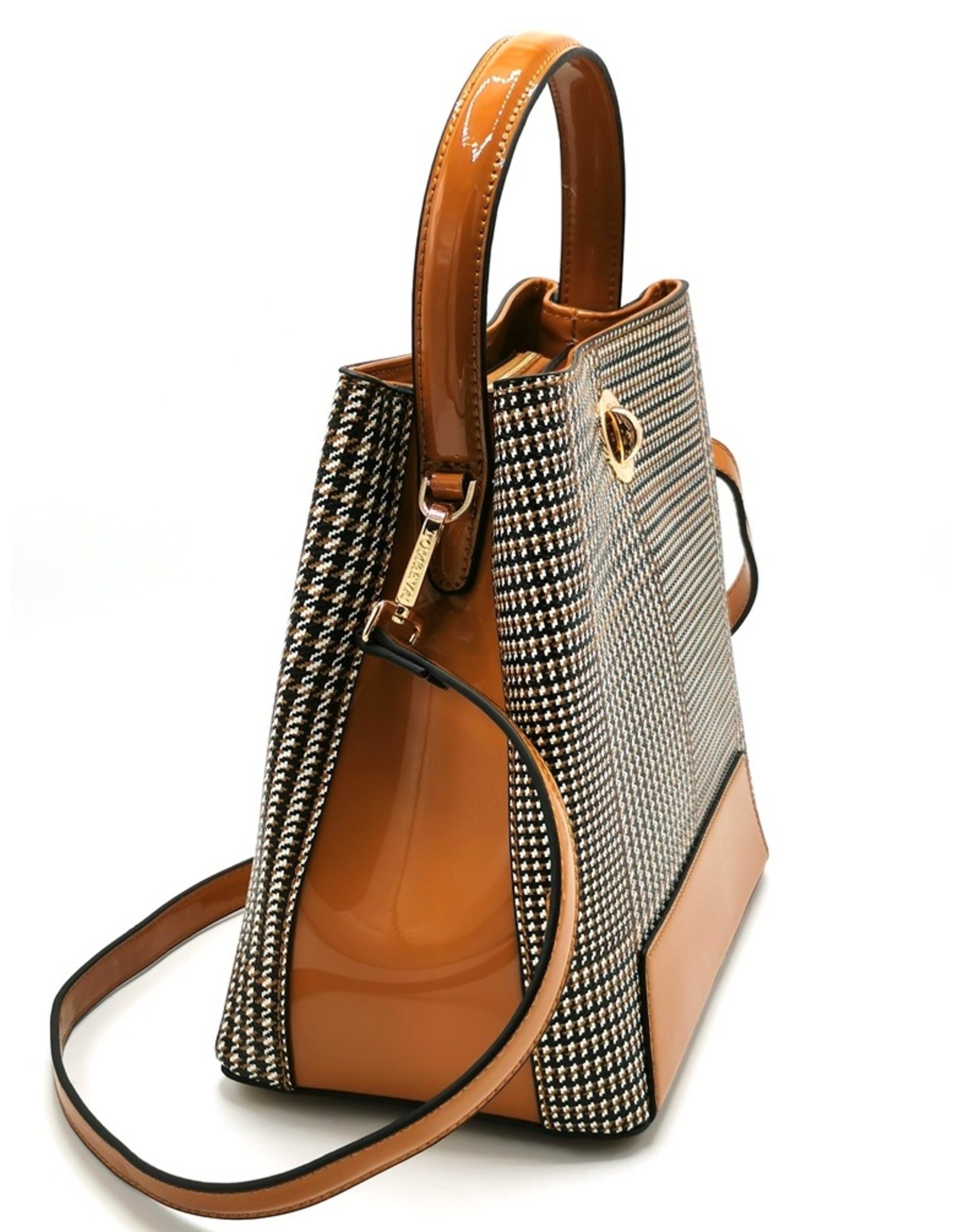 Tom & Eva Fashion bags - Tom & Eva Design Handbag Pied-de-Poule Cognac-Black-White