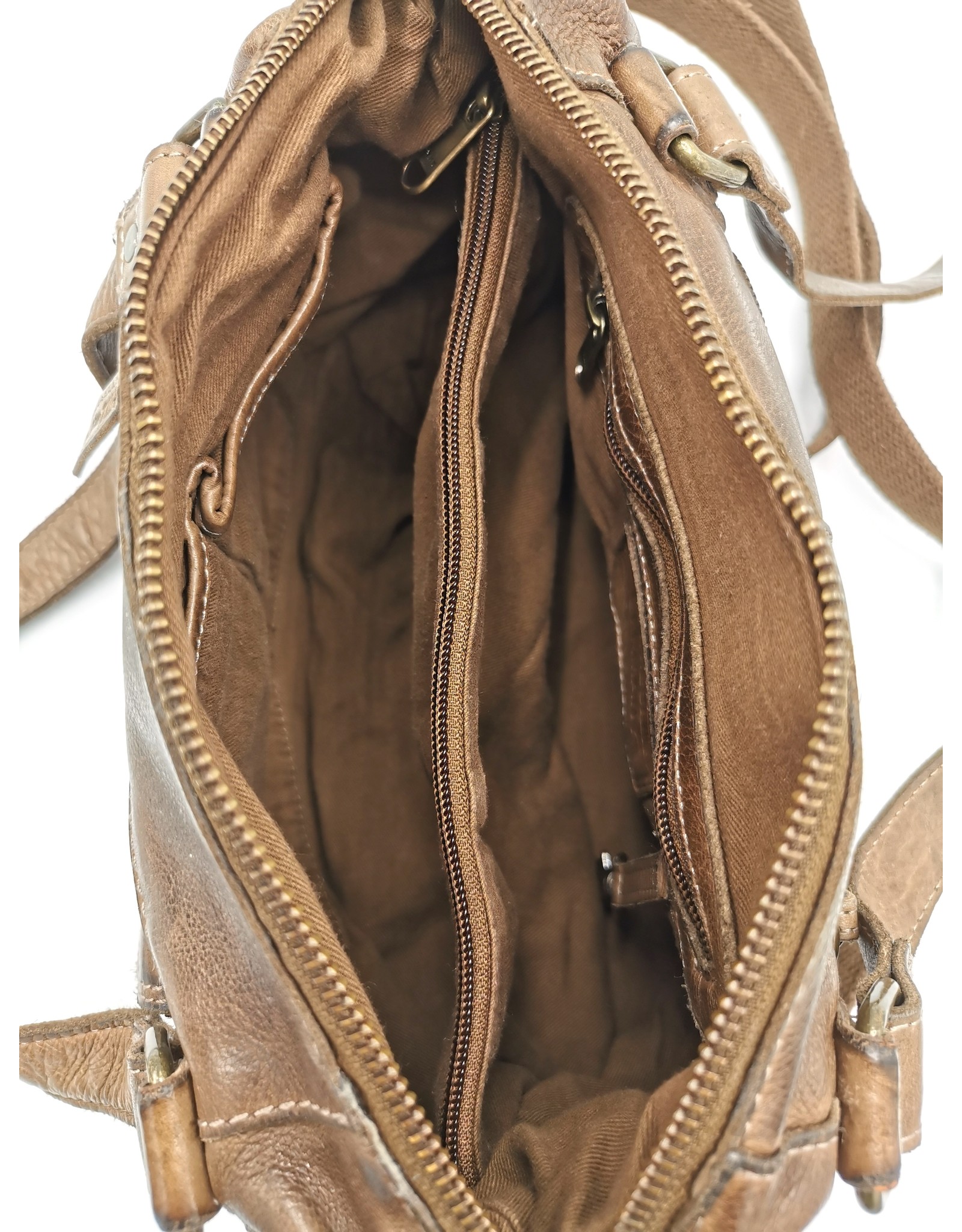 HillBurry Leren schoudertassen Leren crossbody tassen - HillBurry Schoudertas Gewassen Leer taupe