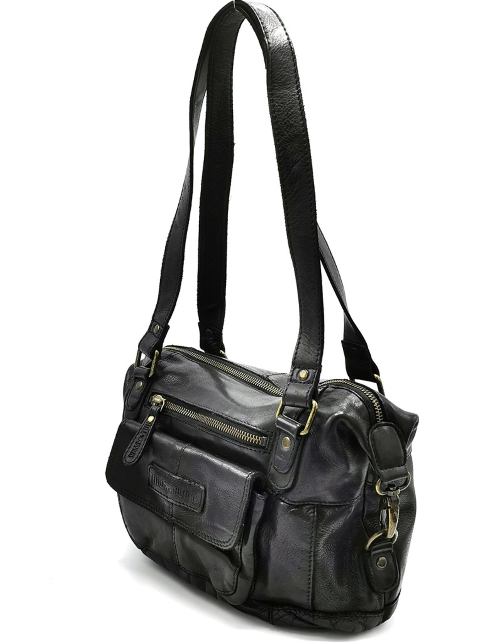 HillBurry Leather Shoulder bags  leather crossbody bags - HillBurry Shoulder Bag Washed Leather black