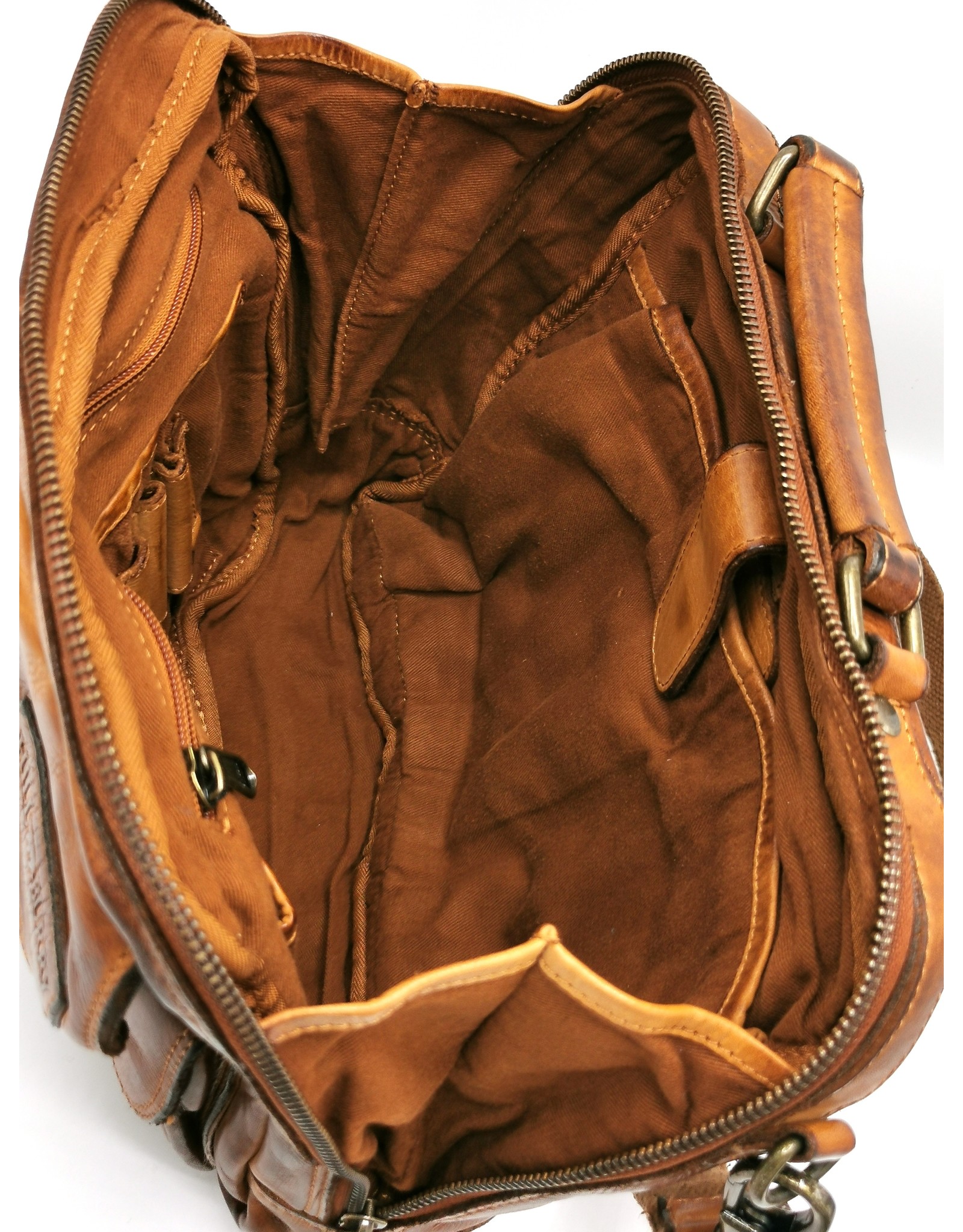 HillBurry Leren tassen - HillBurry Stoere Uniseks Tas Gewassen Leer Vintage tan