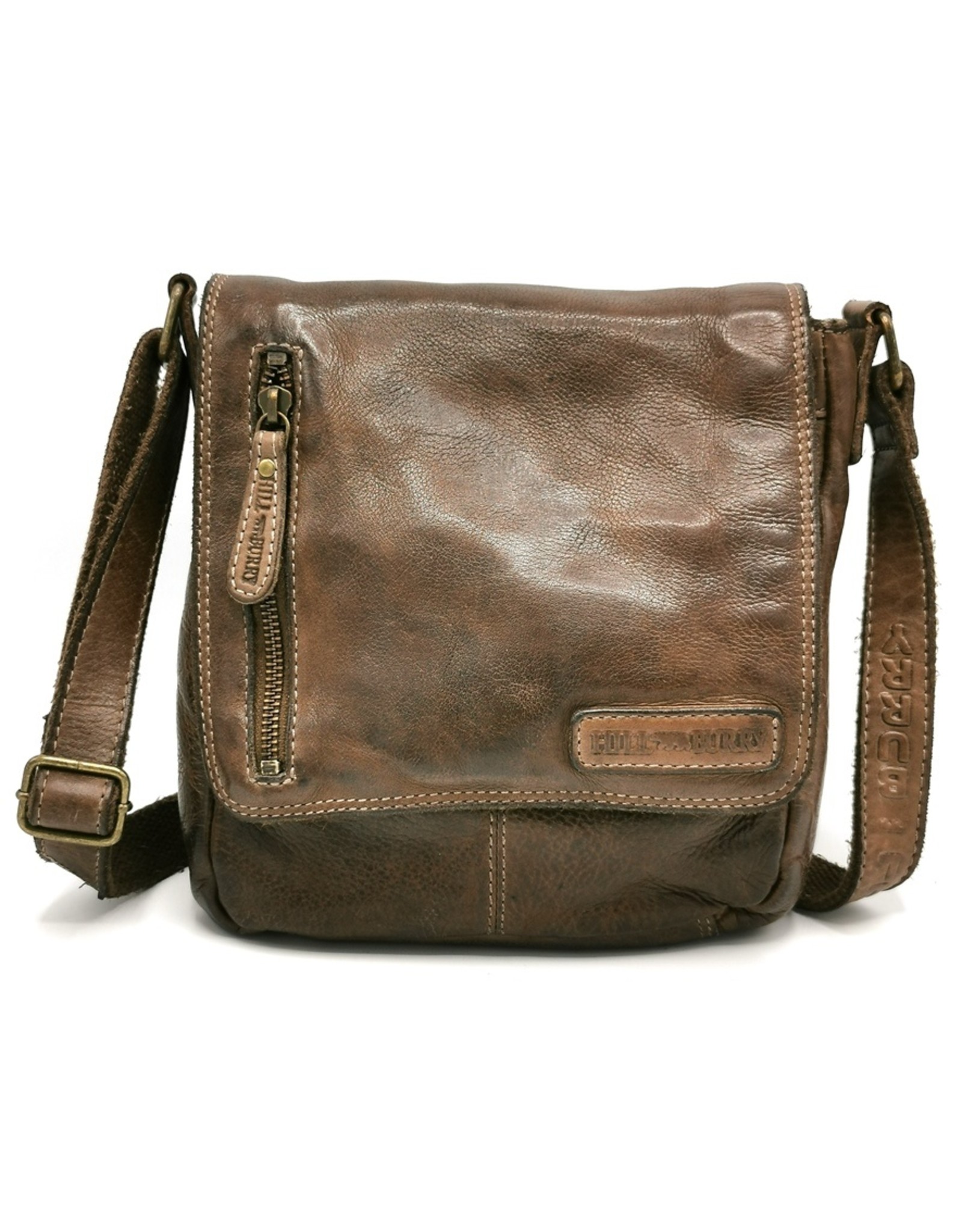 HillBurry Leren tassen - HillBurry Crossbody met omslag taupe (klein)