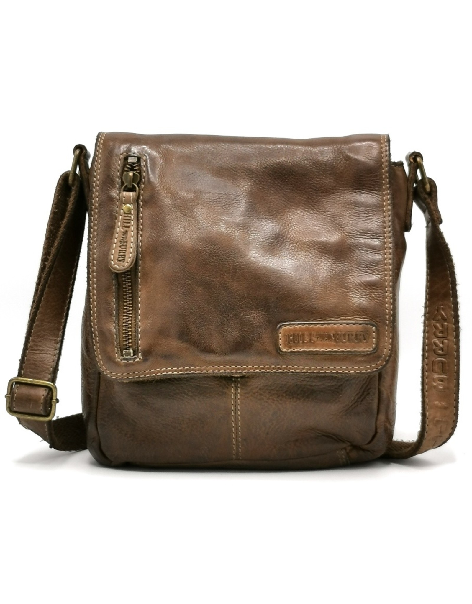 HillBurry Leren tassen - HillBurry Crossbody met omslag taupe (klein)