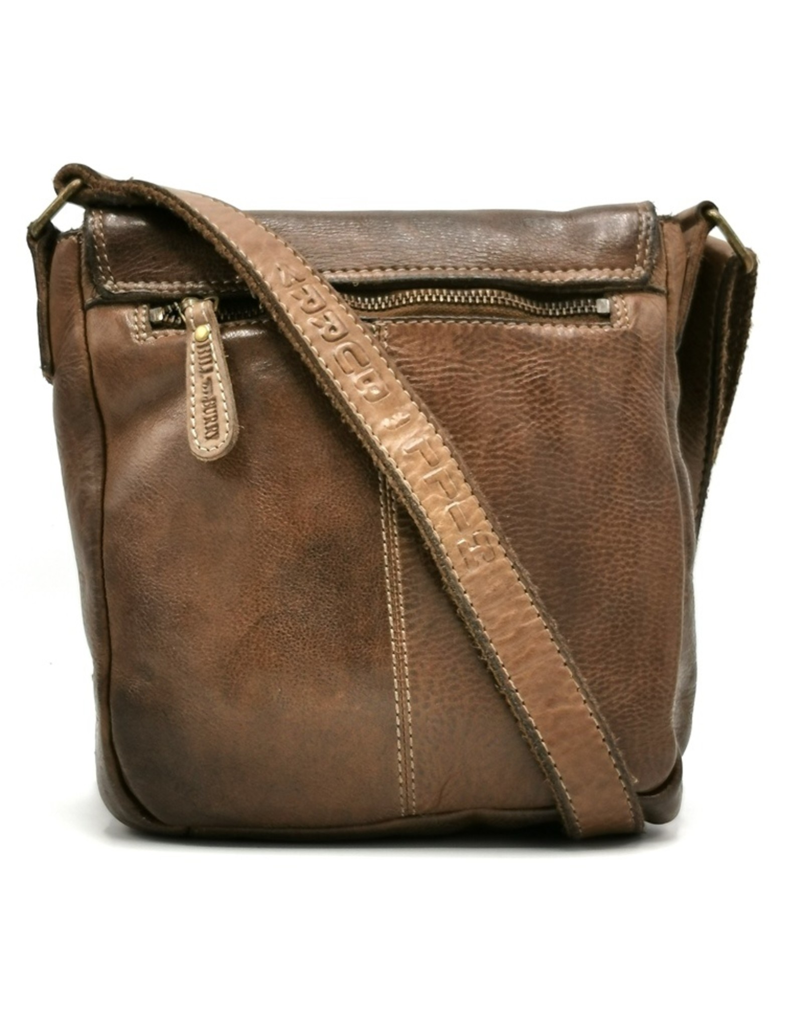 HillBurry Leren tassen - HillBurry Crossbody met omslag taupe (klein)