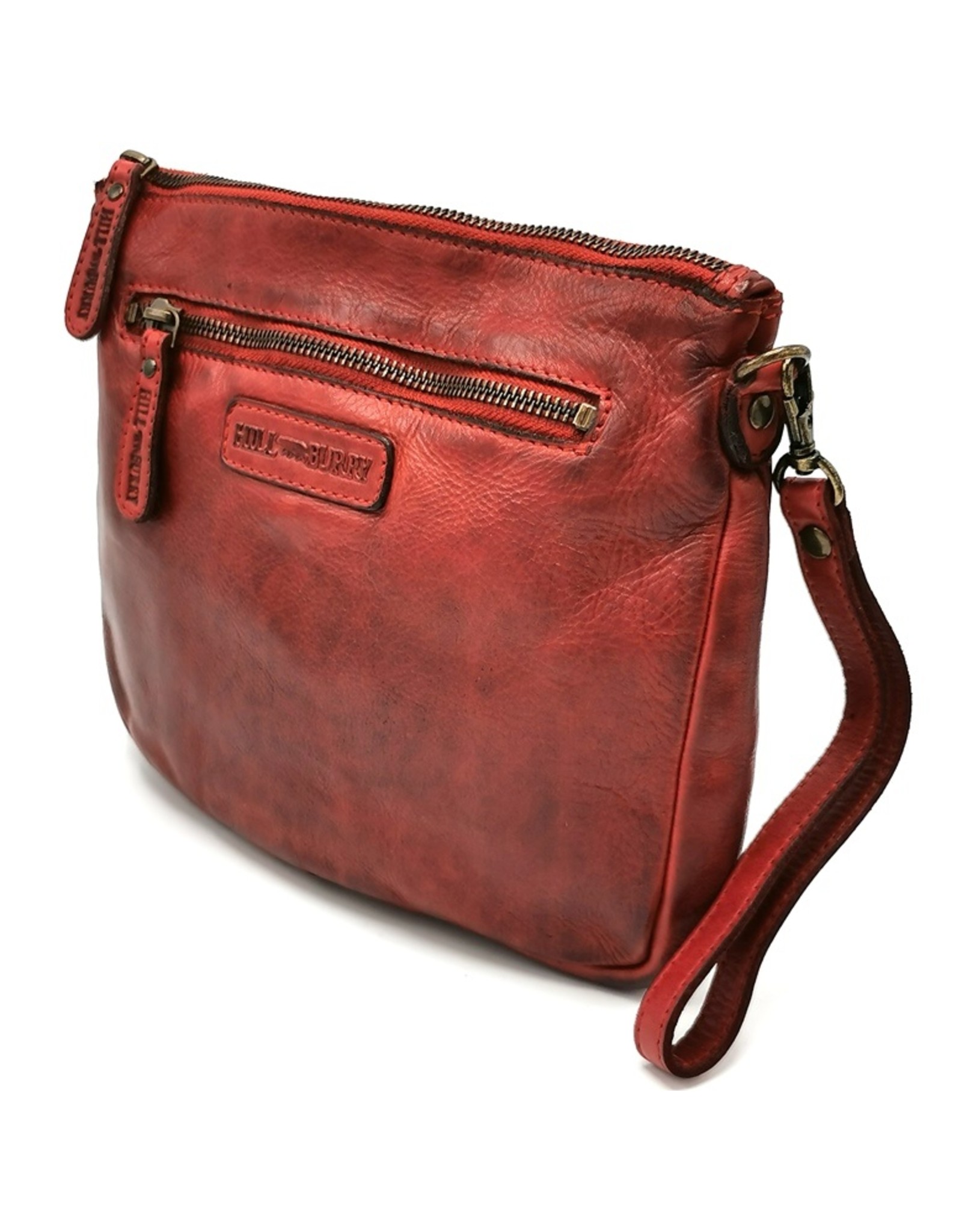 HillBurry Leren Festivaltasjes, heuptassen en riemtassen - Hillburry Schoudertas-Clutch Gewassen Leer rood