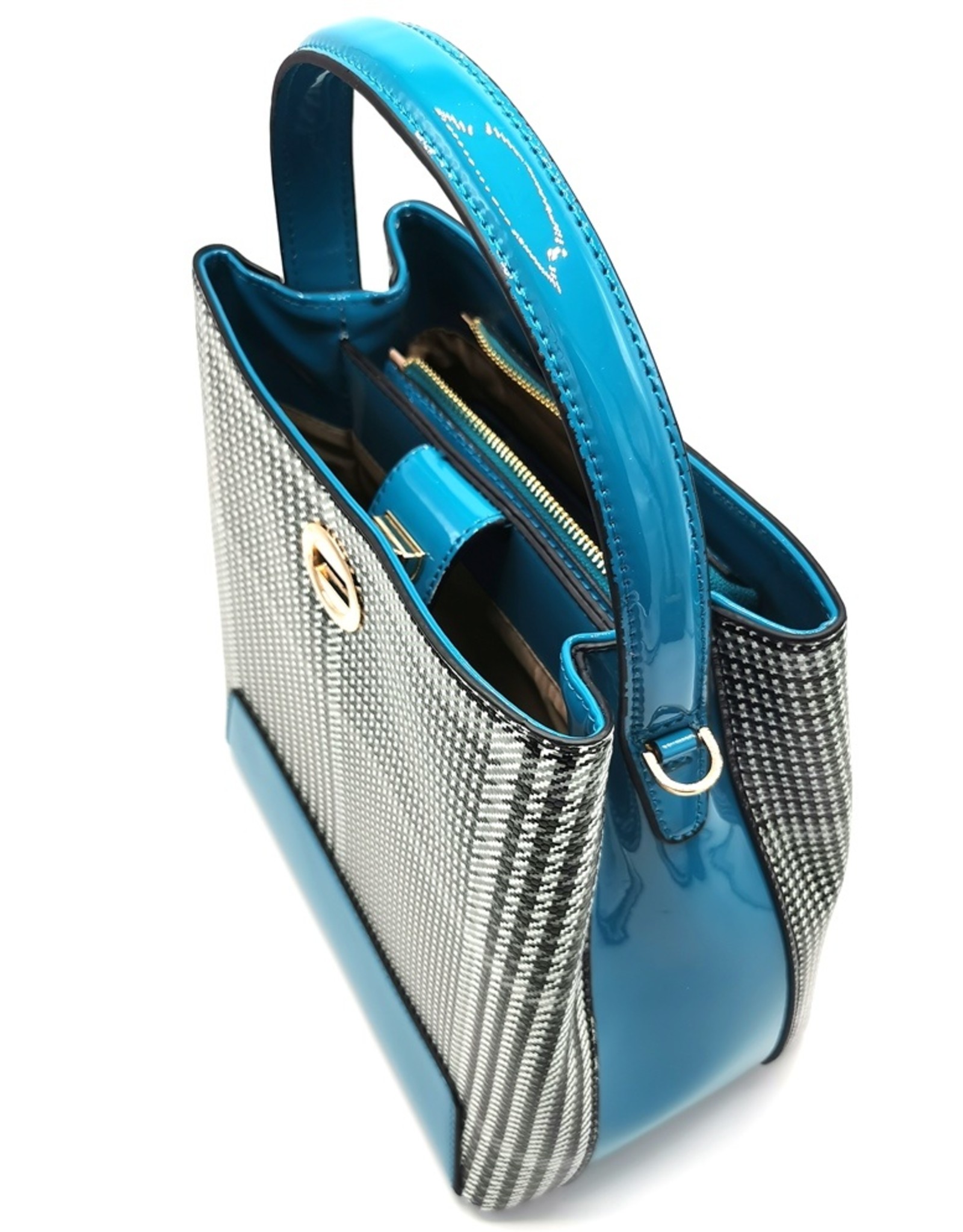 Tom & Eva Modieus - Tom & Eva Design Handtas Pied-de-Poule Blauw-Wit-Zwart