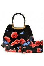 Trukado Fashion bags - Lacquer Handbag Vintage Butterfly witht Free Wallet black