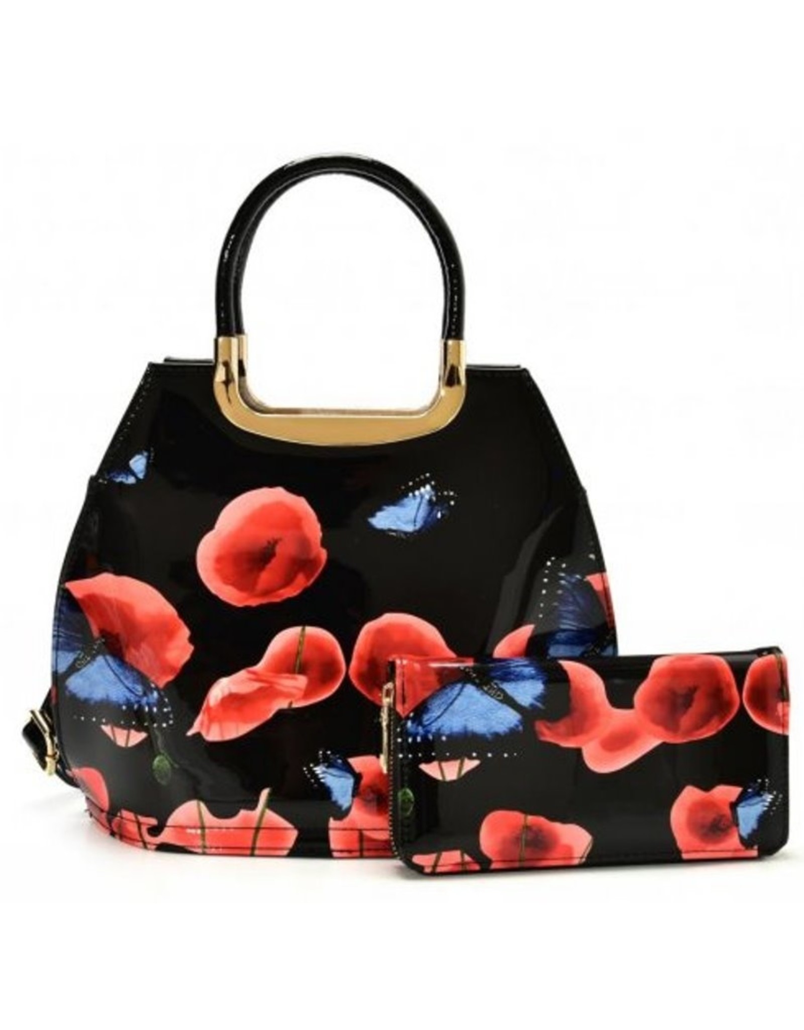 Trukado Fashion bags - Lacquer Handbag Vintage Butterfly witht Free Wallet black