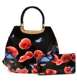 Trukado Lacquer Handbag Vintage Butterfly with Free Wallet black