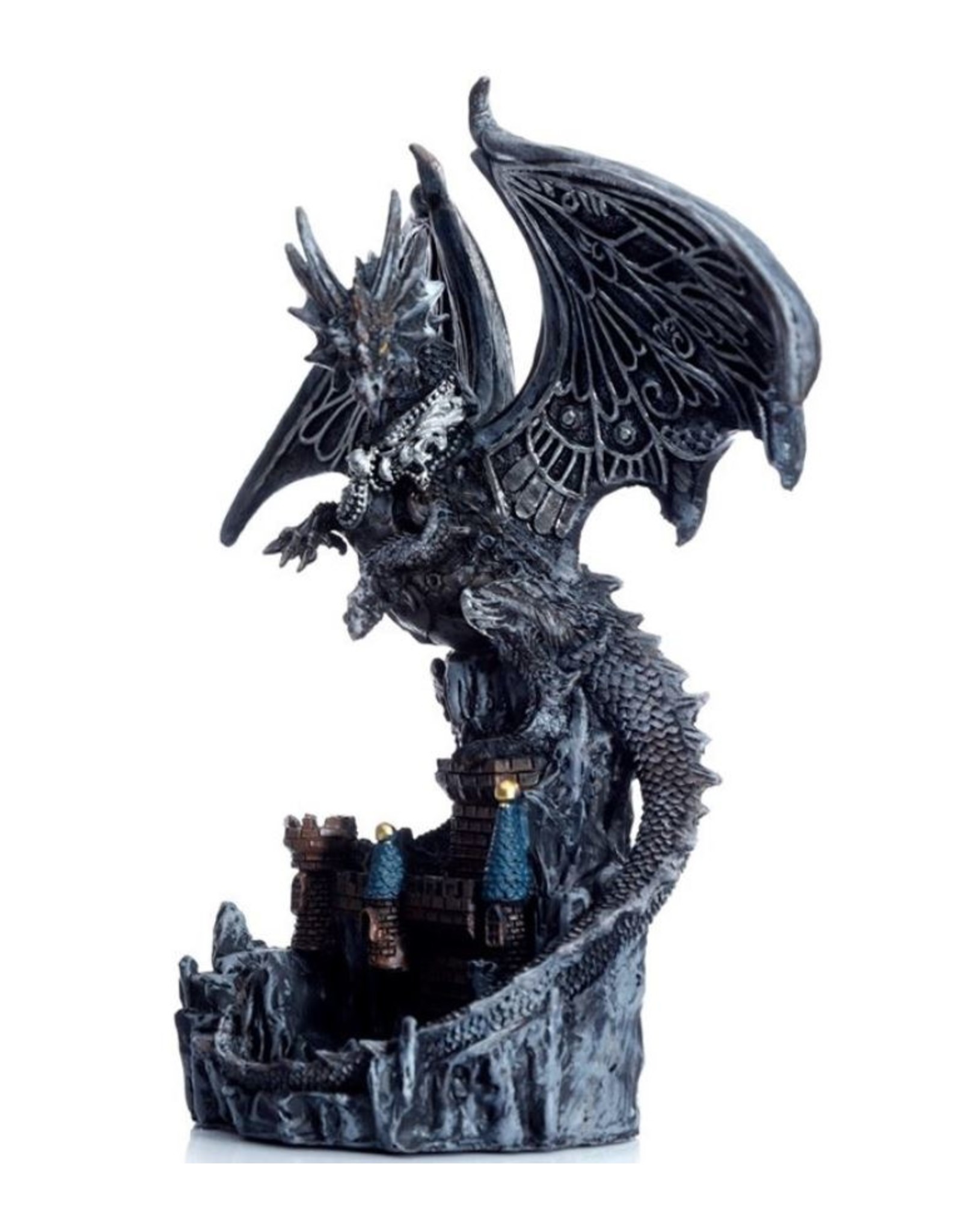 Duistere legenden Giftware Figurines Collectables - Dark Legends Wings of Magic Silver Castle Guardian Dragon