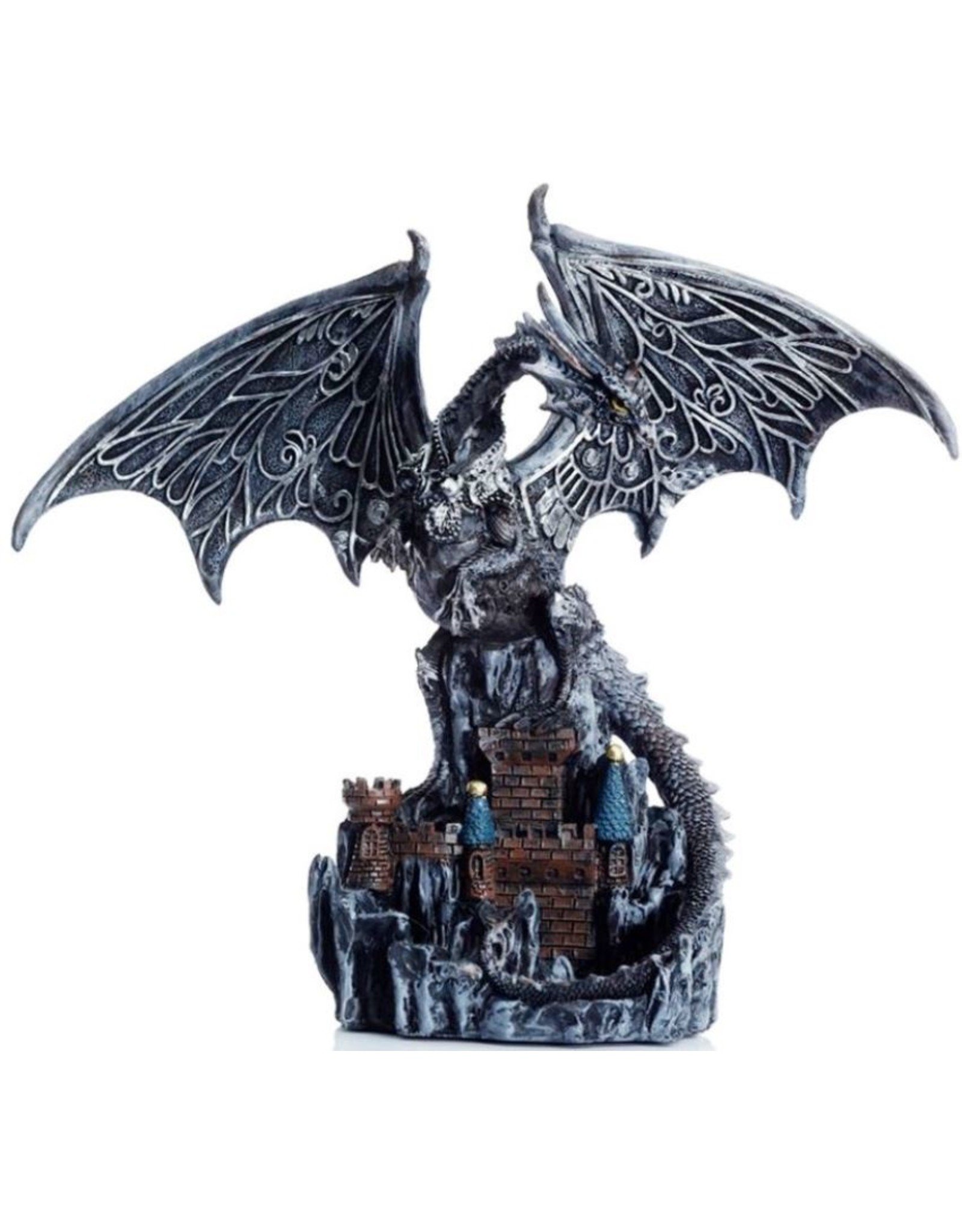 Duistere legenden Giftware Figurines Collectables - Dark Legends Wings of Magic Silver Castle Guardian Dragon