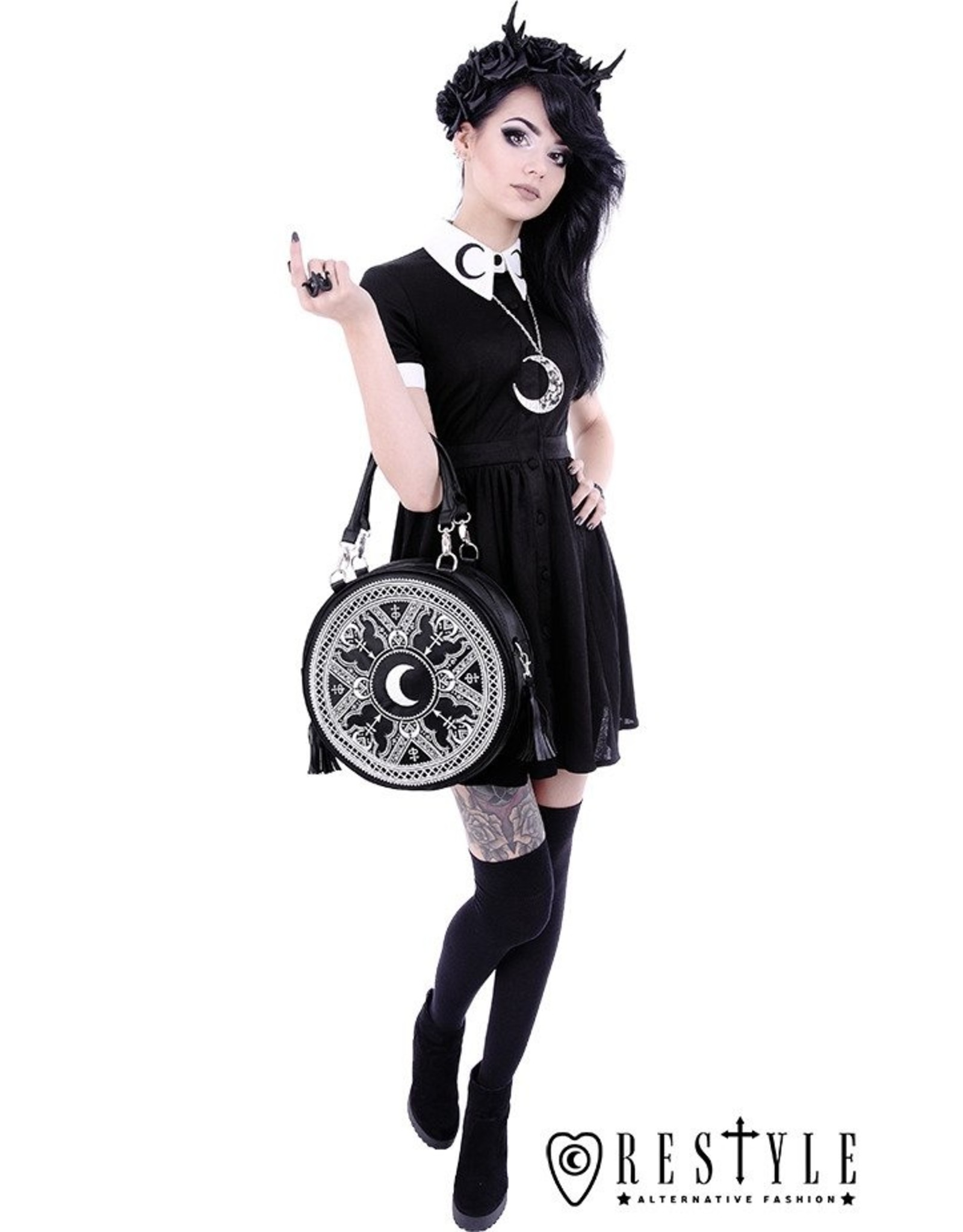 Restyle Gothic Bags Steampunk Bags - Gothic Henna Handbag with Moon Embroidery & Tassels