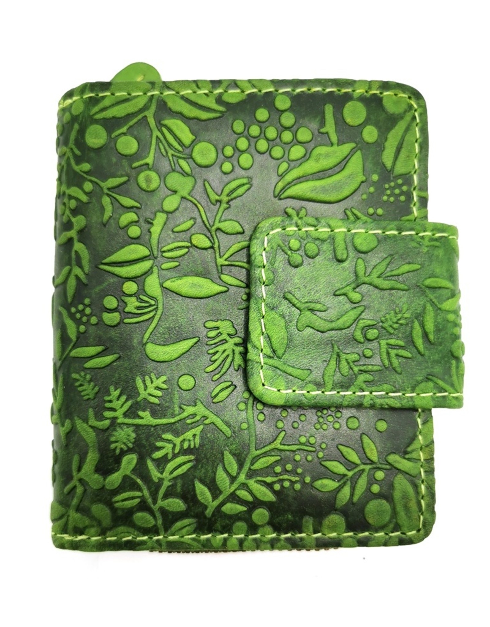 HillBurry Leather Wallets -  HillBurry Leather Wallet with Embossed Flowers Green