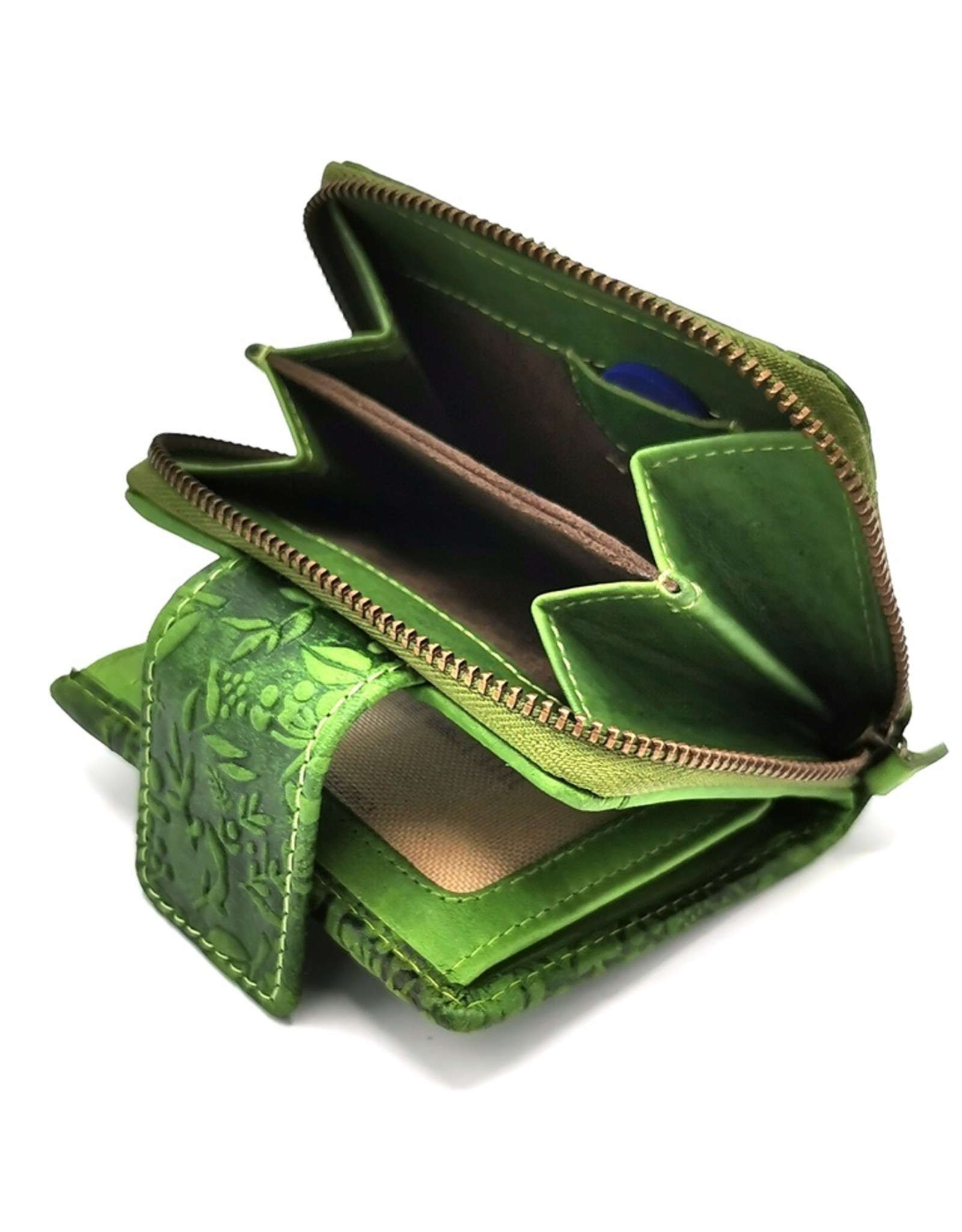 HillBurry Leather Wallets -  HillBurry Leather Wallet with Embossed Flowers Green
