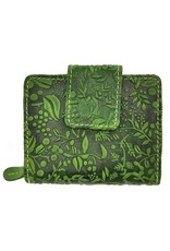 HillBurry Leather Wallets -  HillBurry Leather Wallet with Embossed Flowers Green