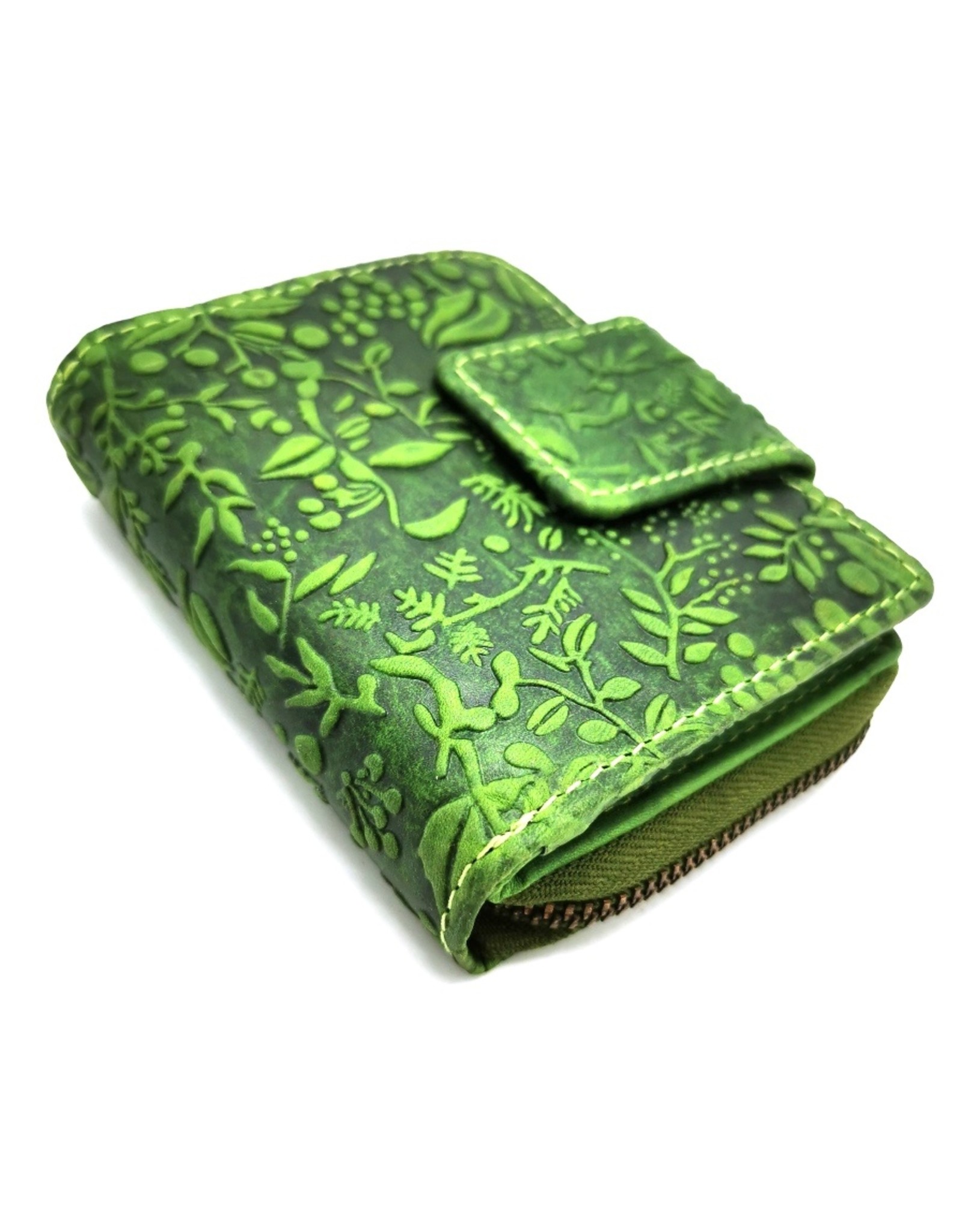 HillBurry Leather Wallets -  HillBurry Leather Wallet with Embossed Flowers Green