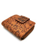 HillBurry Leather Wallets -  HillBurry Leather Wallet with Embossed Flowers Tan