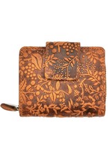 HillBurry Leather Wallets -  HillBurry Leather Wallet with Embossed Flowers Tan