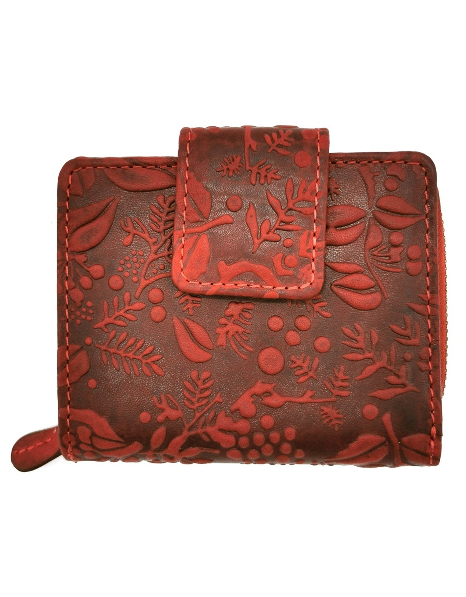 HillBurry Leather Wallets - HillBurry Leather Wallet with Embossed Flowers Red