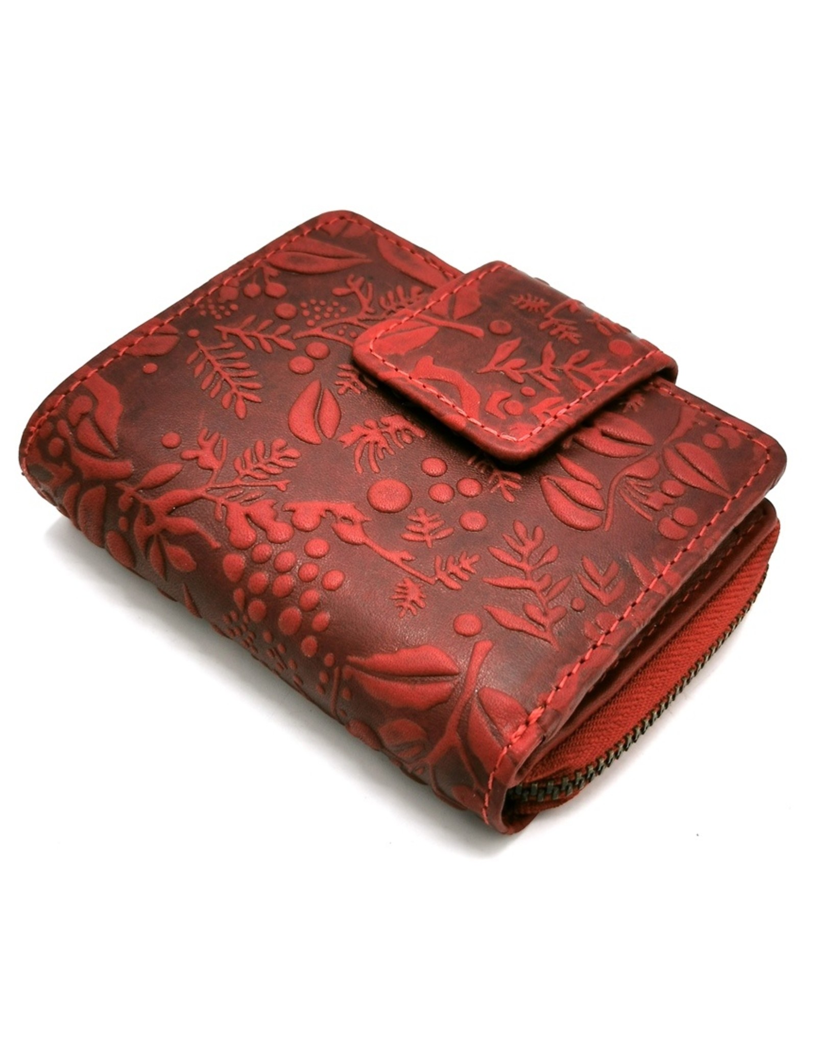 HillBurry Leather Wallets - HillBurry Leather Wallet with Embossed Flowers Red