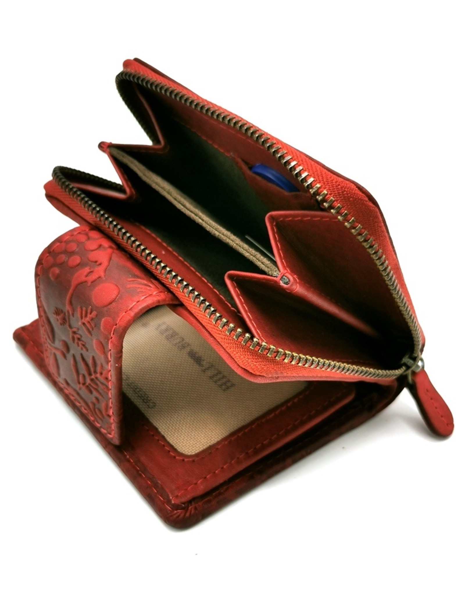 HillBurry Leather Wallets - HillBurry Leather Wallet with Embossed Flowers Red