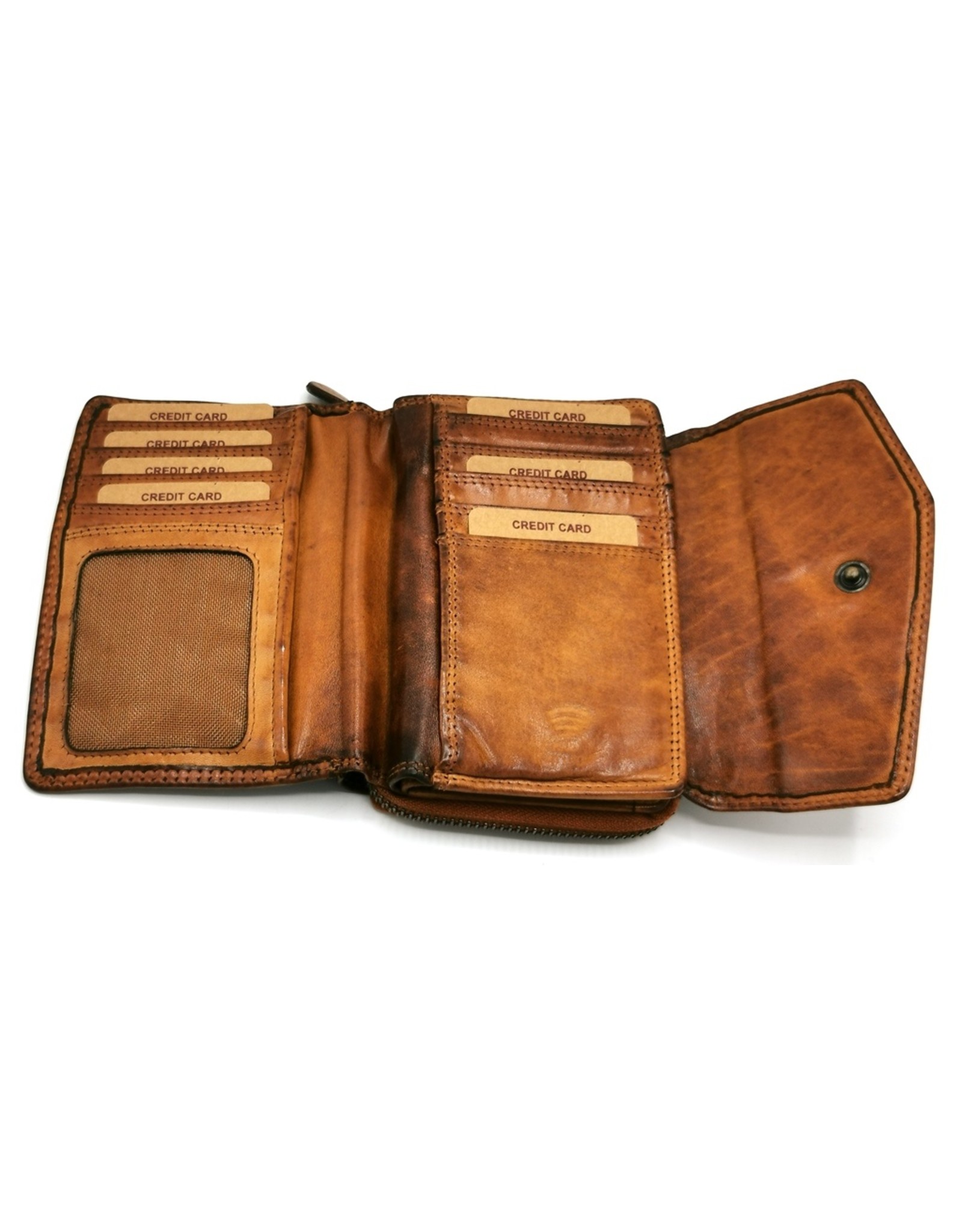 HillBurry Leather Wallets - Hillburry Wallet with Cover Washed Leather Cognac