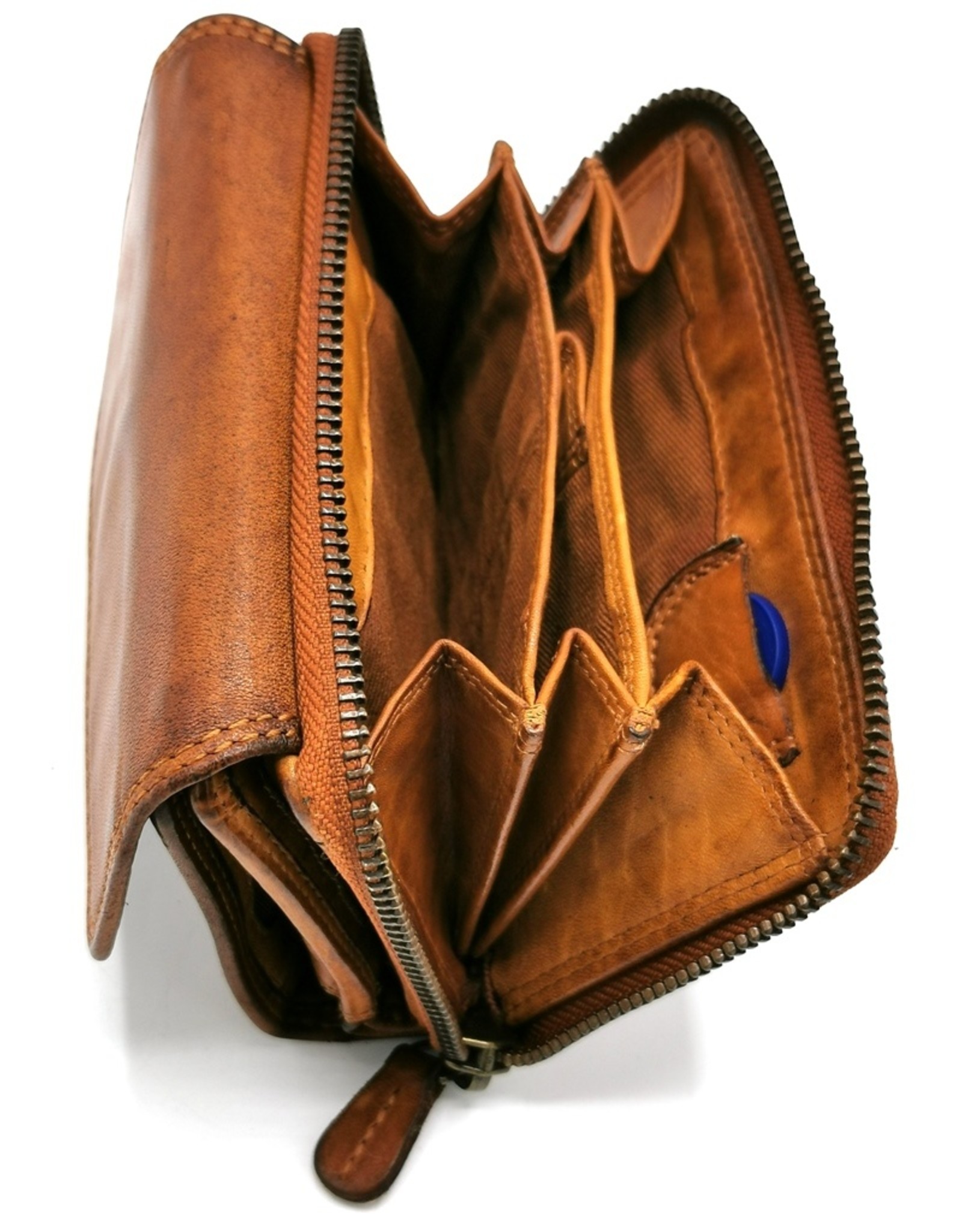 HillBurry Leather Wallets - Hillburry Wallet with Cover Washed Leather Cognac