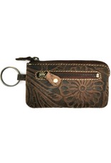 HillBurry Leather Wallets - Leather key case with embossed flowers brown small