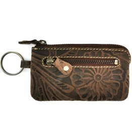 HillBurry Leather key case with embossed flowers brown (small)