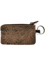 HillBurry Leather Wallets - Leather key case with embossed flowers brown small