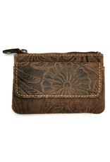 HillBurry Leather Wallets -   Leather key case with embossed flowers (Brown)