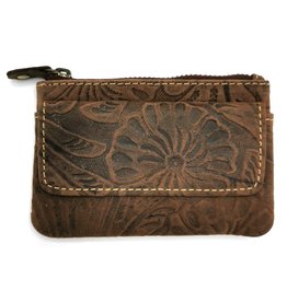 HillBurry Leather key case with embossed flowers (Brown)