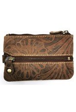 HillBurry Leather Wallets -   Leather key case with embossed flowers (Brown)
