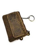 HillBurry Leather Wallets -   Leather key case with embossed flowers (Brown)