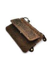 HillBurry Leather Wallets -   Leather key case with embossed flowers (Brown)