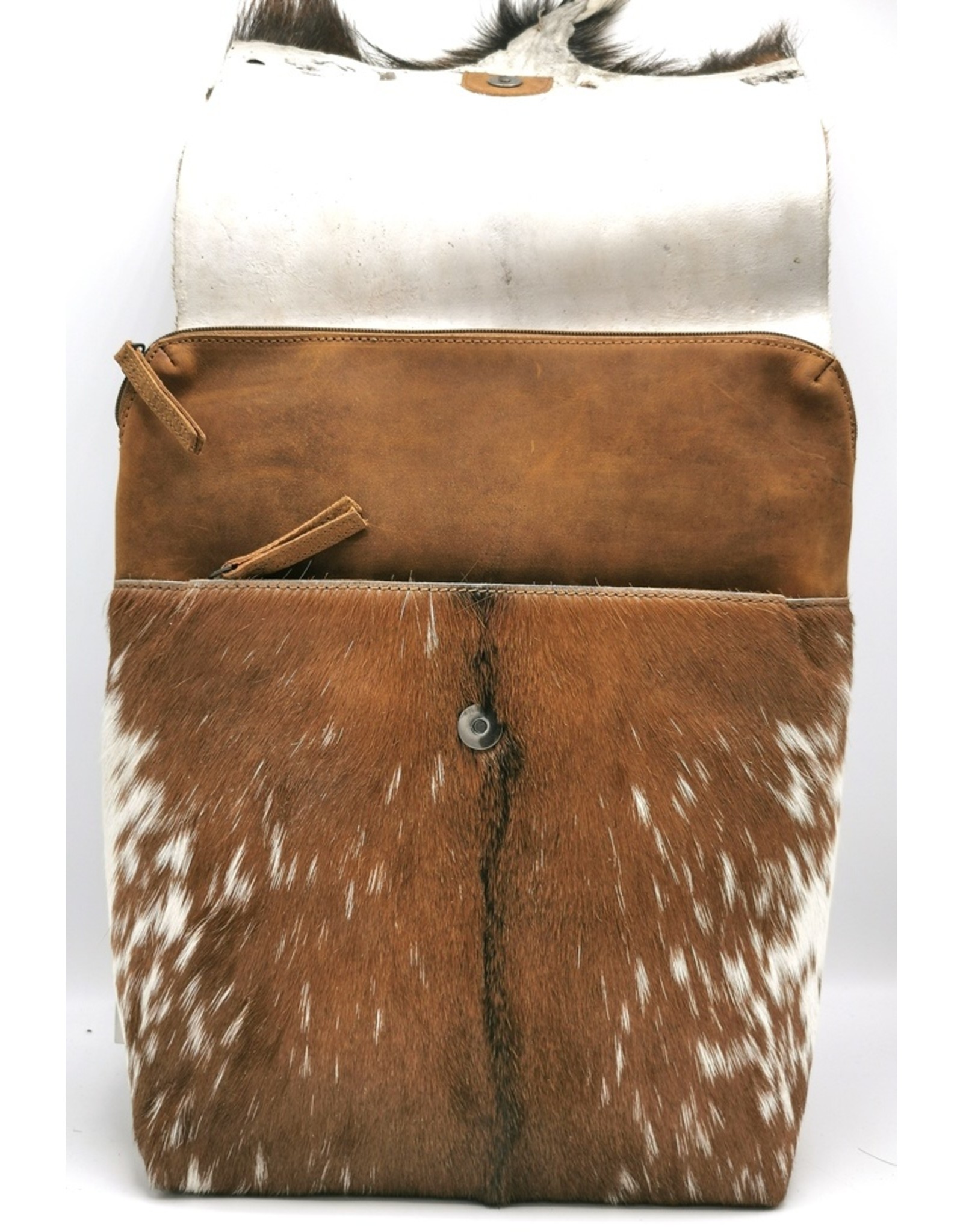 Hide & Stitches Leather backpacks  and leather shoppers - Hide & Stitches Leather Backpack with Fur Cover Brown