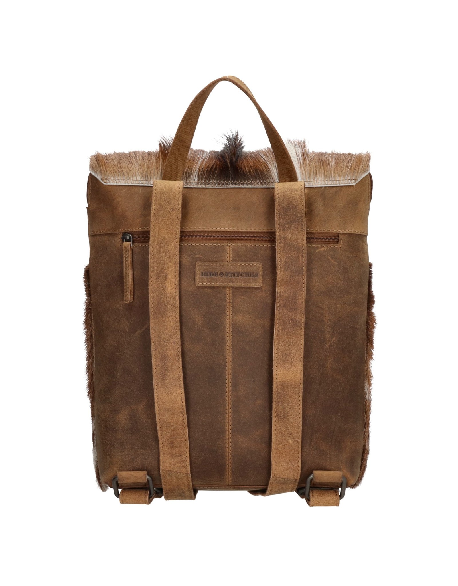 Hide & Stitches Leren rugzakken Leren shoppers - Hide & Stitches Leren Rugzak met Vacht omslag Bruin - 3