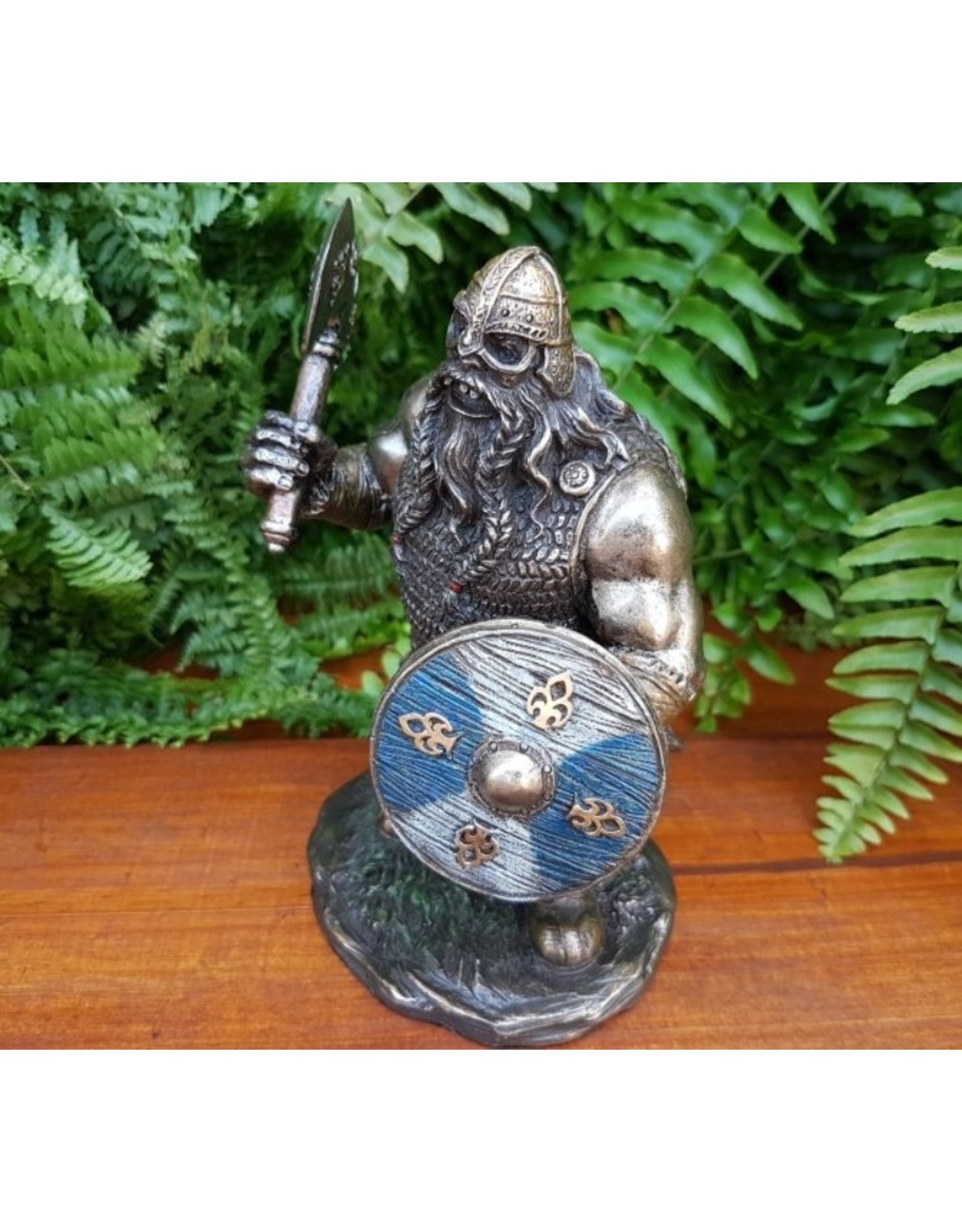 Veronese Design Giftware Figurines Collectables - Viking with Shield and Axe Bronzed figurine 14cm