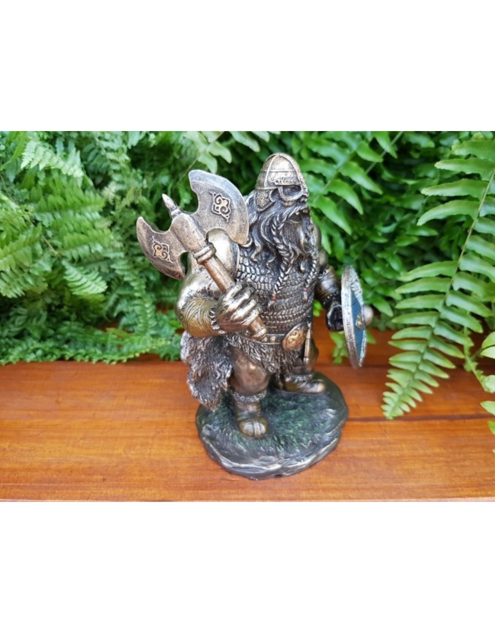 Veronese Design Giftware Figurines Collectables - Viking with Shield and Axe Bronzed figurine 14cm