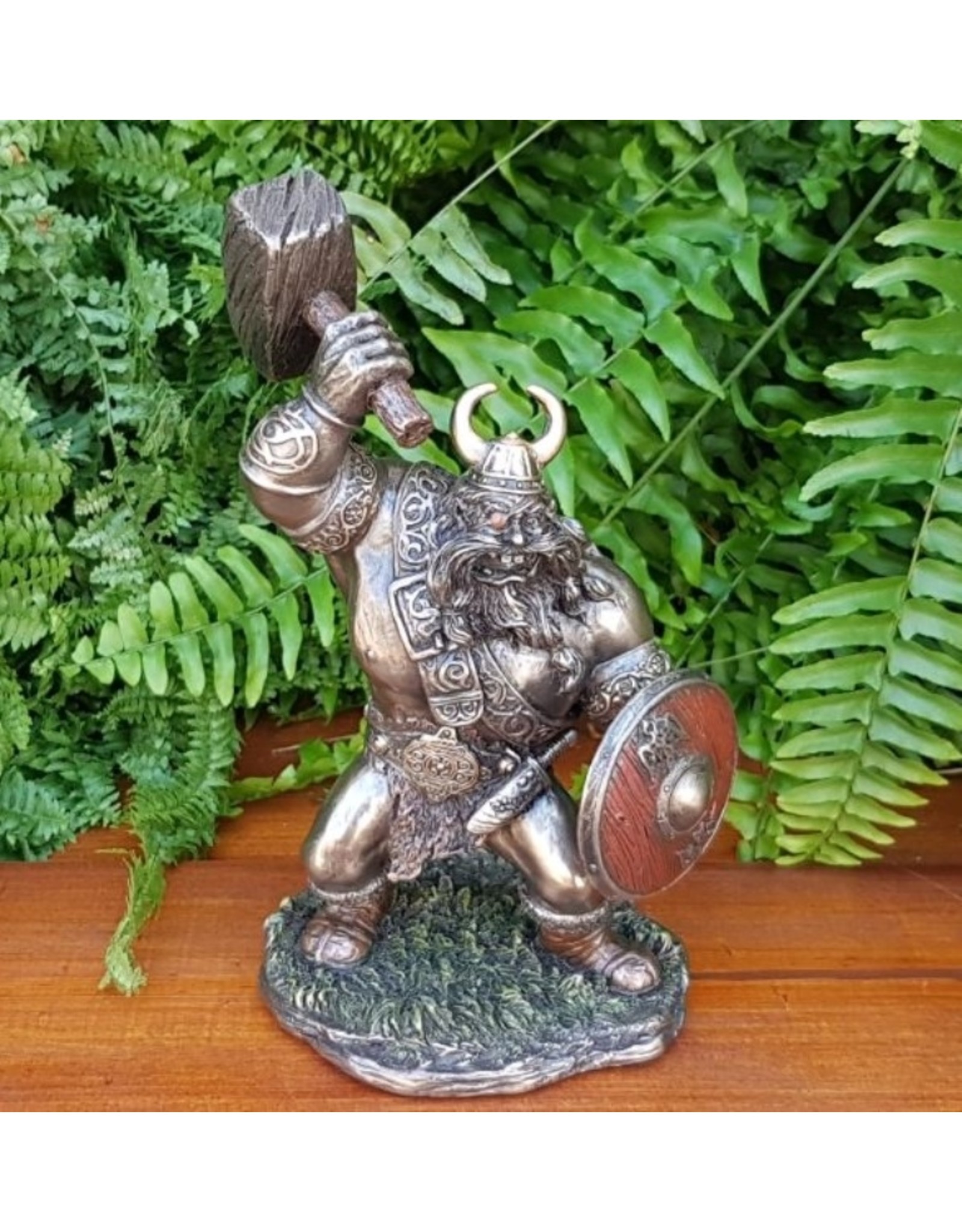 Veronese Design Giftware Figurines Collectables - Viking with Hammer and Shield Bronzed figurine 18cm