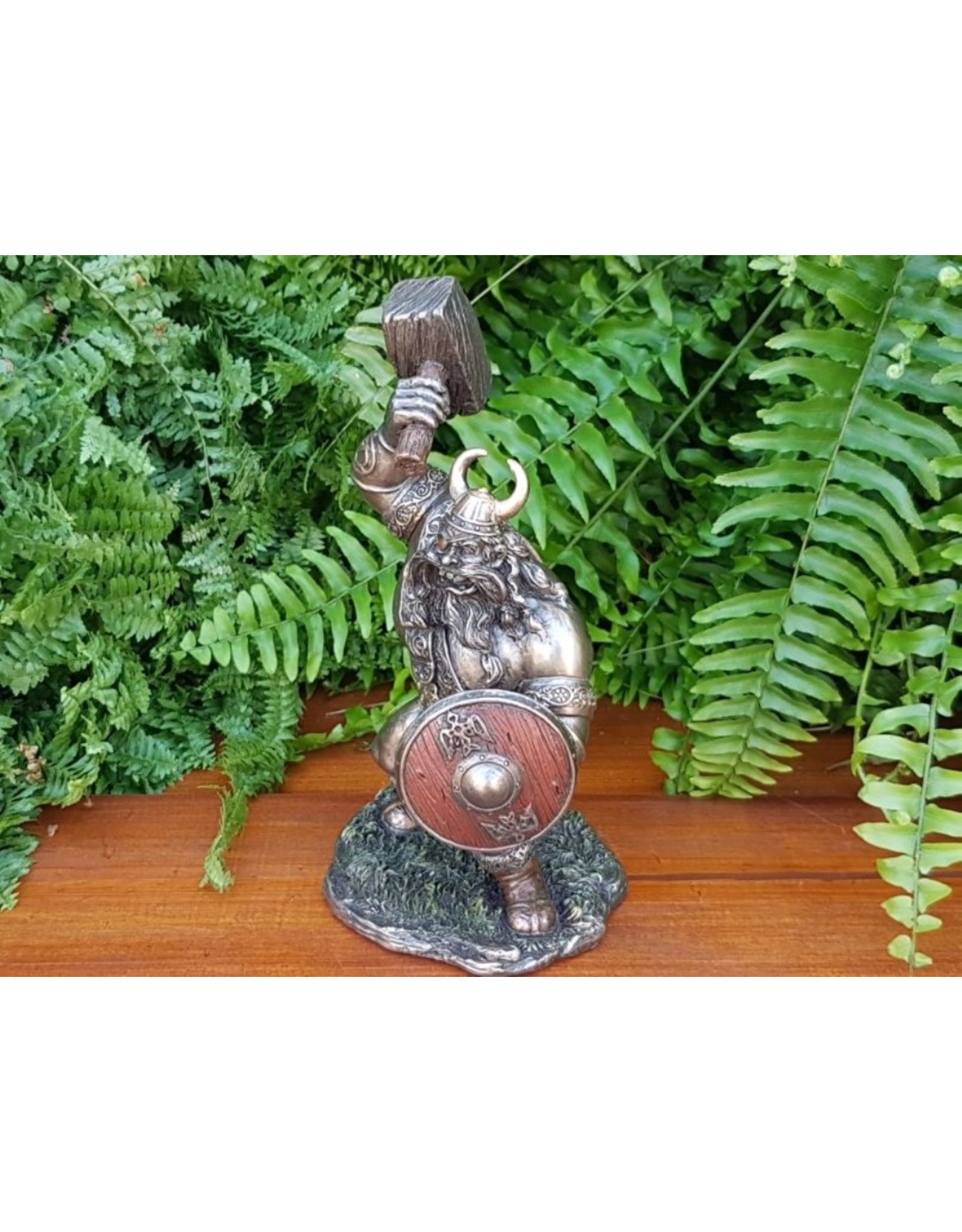 Veronese Design Giftware Figurines Collectables - Viking with Hammer and Shield Bronzed figurine 18cm