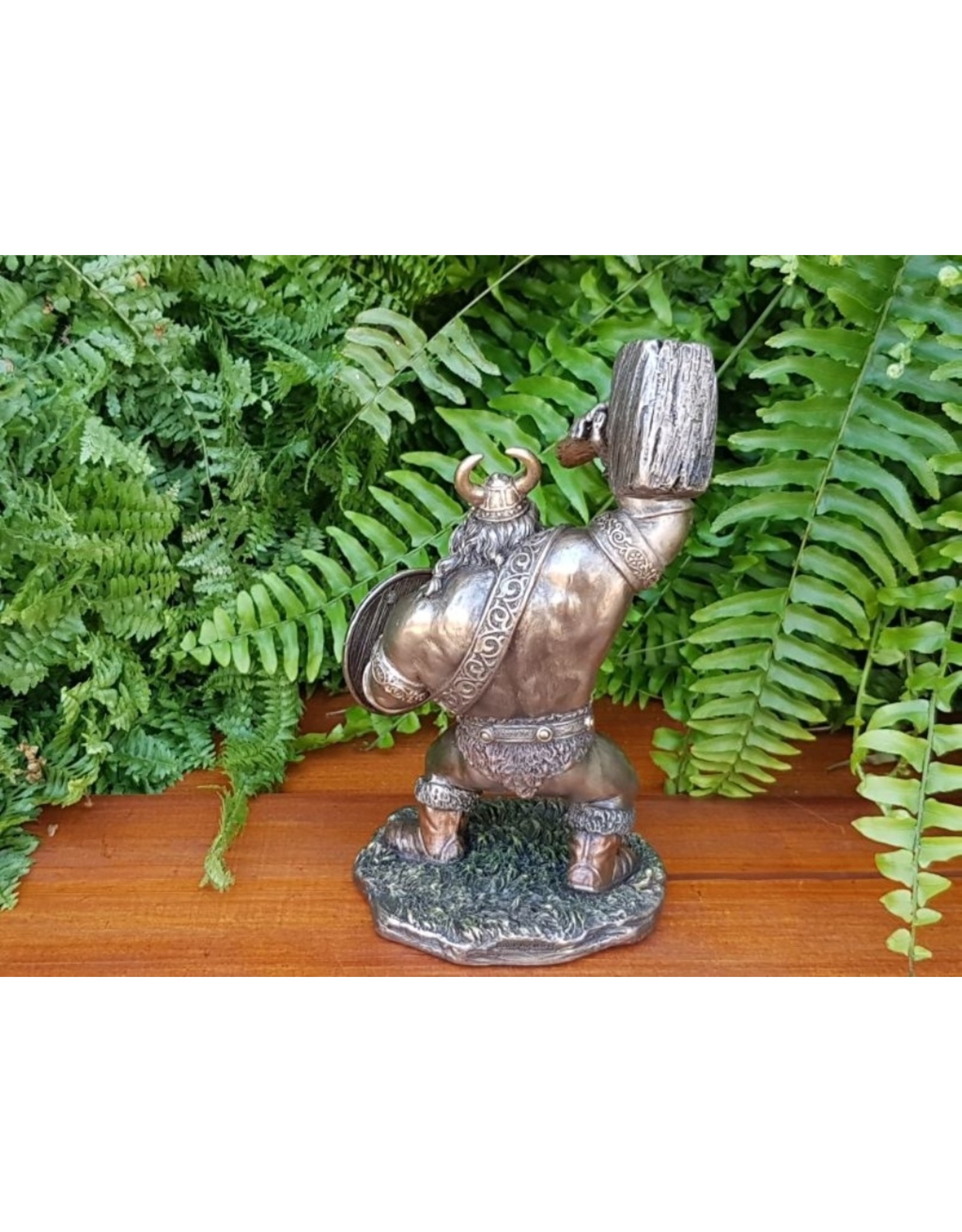 Veronese Design Giftware Figurines Collectables - Viking with Hammer and Shield Bronzed figurine 18cm