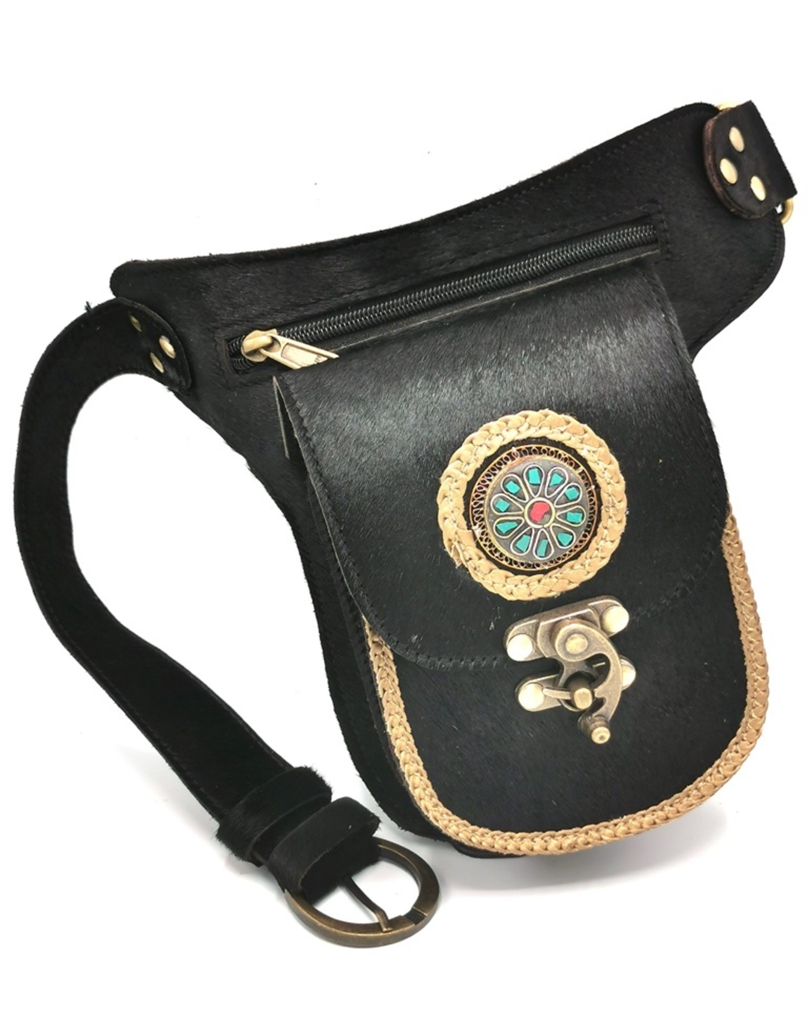 Trukado Leather Festival bags, waist bags and belt bags - Cowhide hip bag with hook Festival bag Ibiza Style