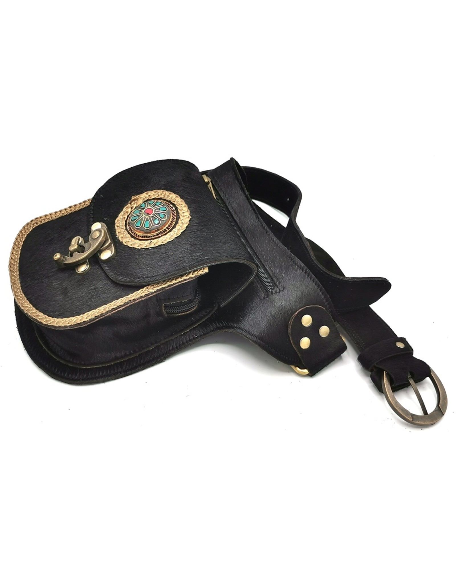 Trukado Leather Festival bags, waist bags and belt bags - Cowhide hip bag with hook Festival bag Ibiza Style