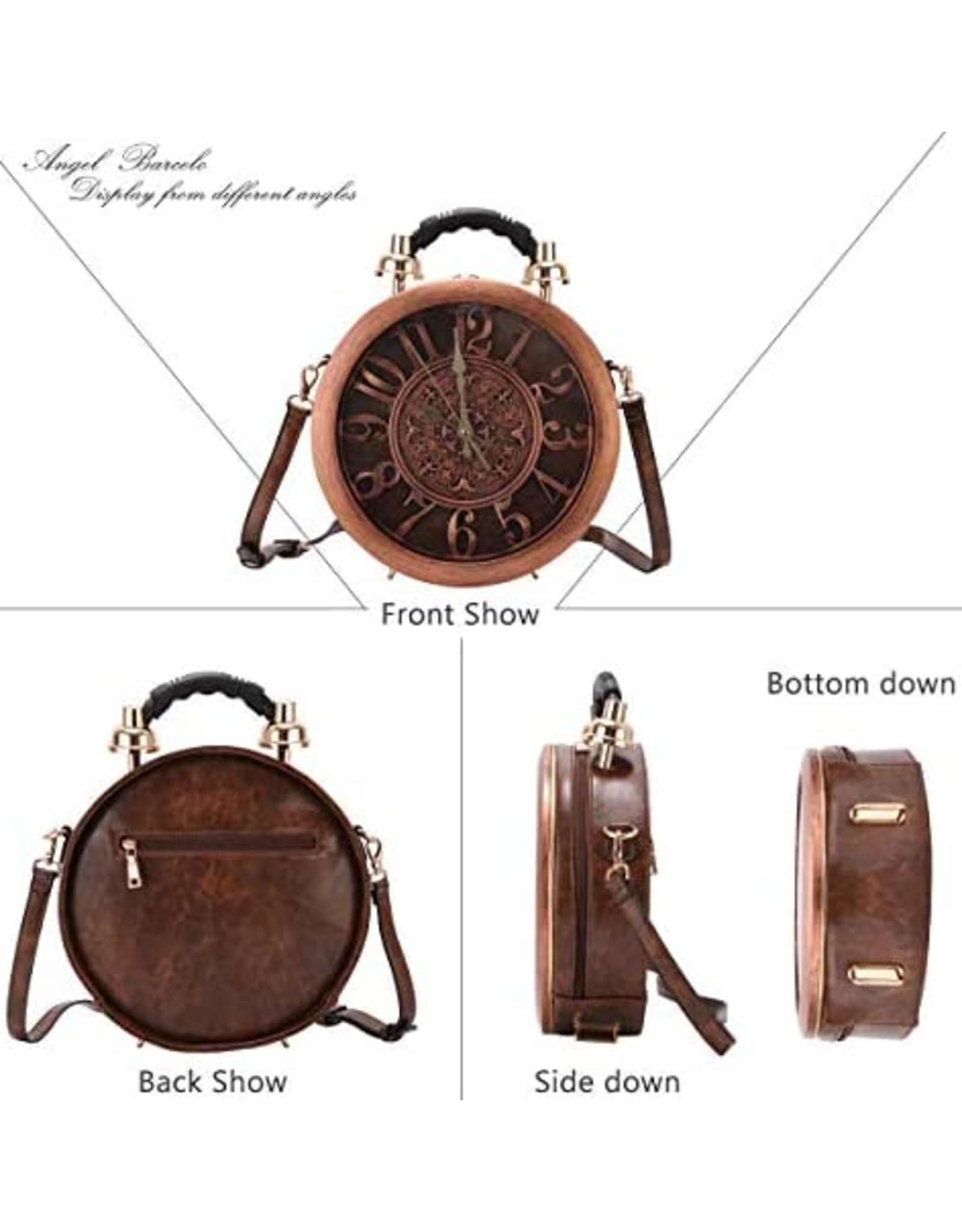 Trukado Fantasy tassen - Steampunk Klok  tas met echt werkende klok bruin