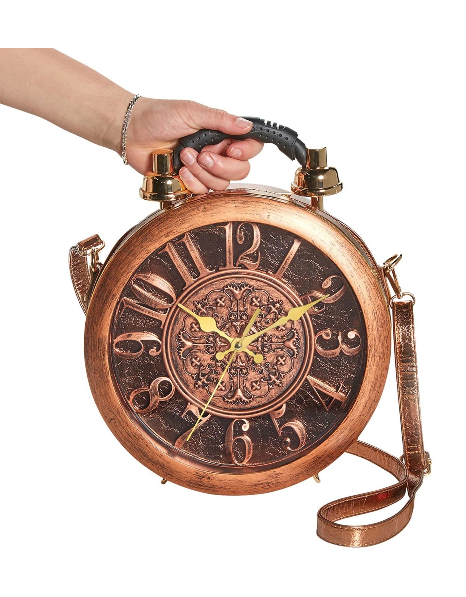 Trukado Fantasy tassen - Klok tas met echt werkende klok brons