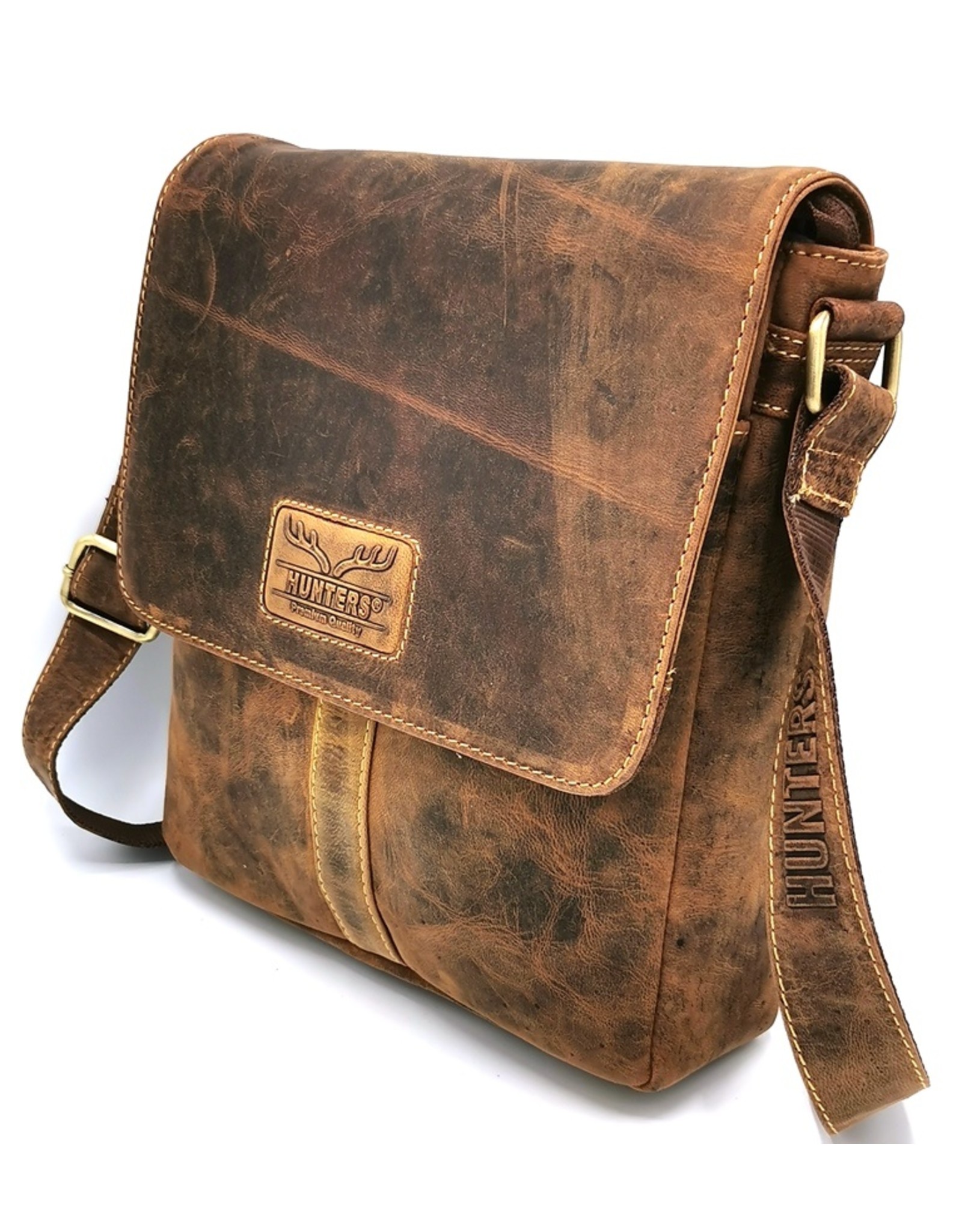 Hunters Leren schodertassen Leren crossbody tassen - Hunters Leren Crossbody tas Buffelleer (donker tan)