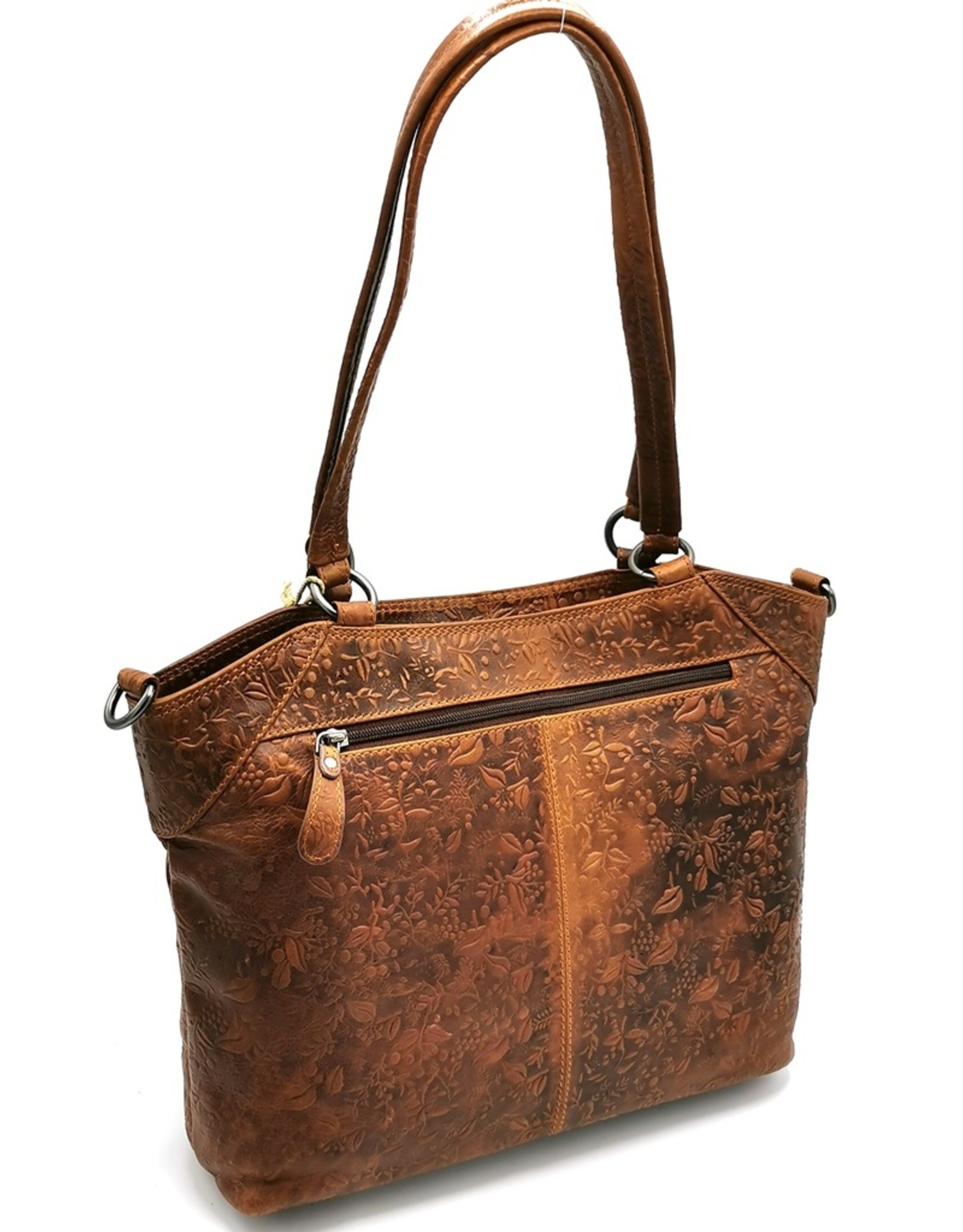 HillBurry Leather bags - Leather Hillburry Shopper with Flower Embossing and Long Double Handles